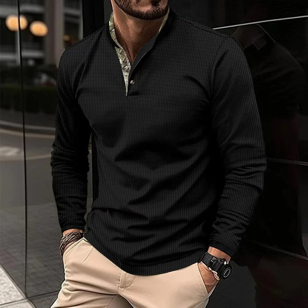 John | Men's Long Sleeve Casual Polo Shirt-The Yellow Prime