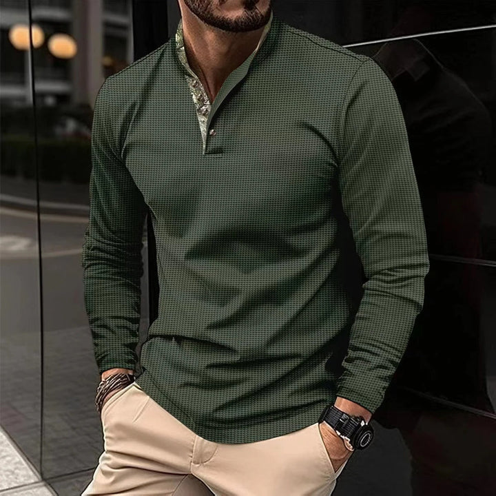 John | Men's Long Sleeve Casual Polo Shirt-The Yellow Prime