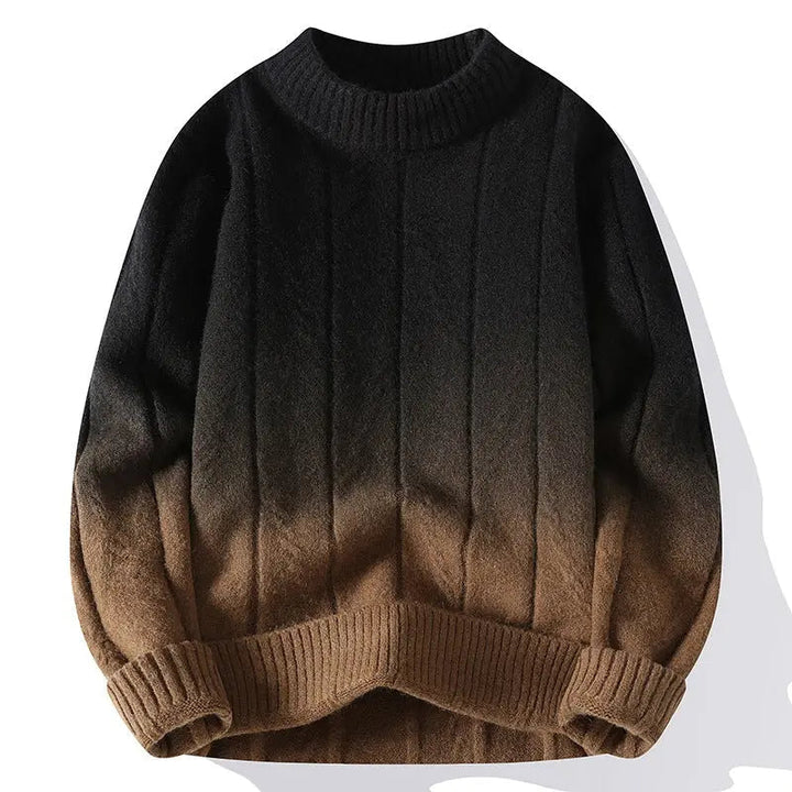 Maglione girocollo da uomo in lana, morbido, classico, lavorato a maglia sfumata