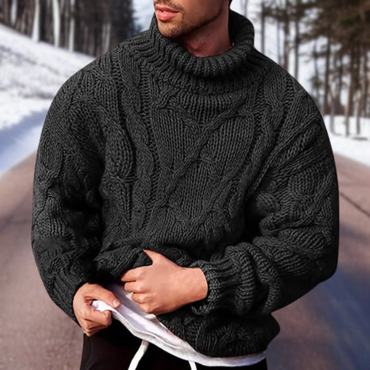 Men's Oversized Turtleneck Cable Knit Sweater for Winter