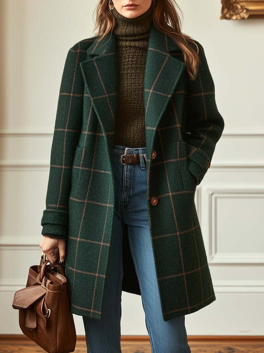 Kayla | Women's Retro Plaid Tweed Coat-The Yellow Prime