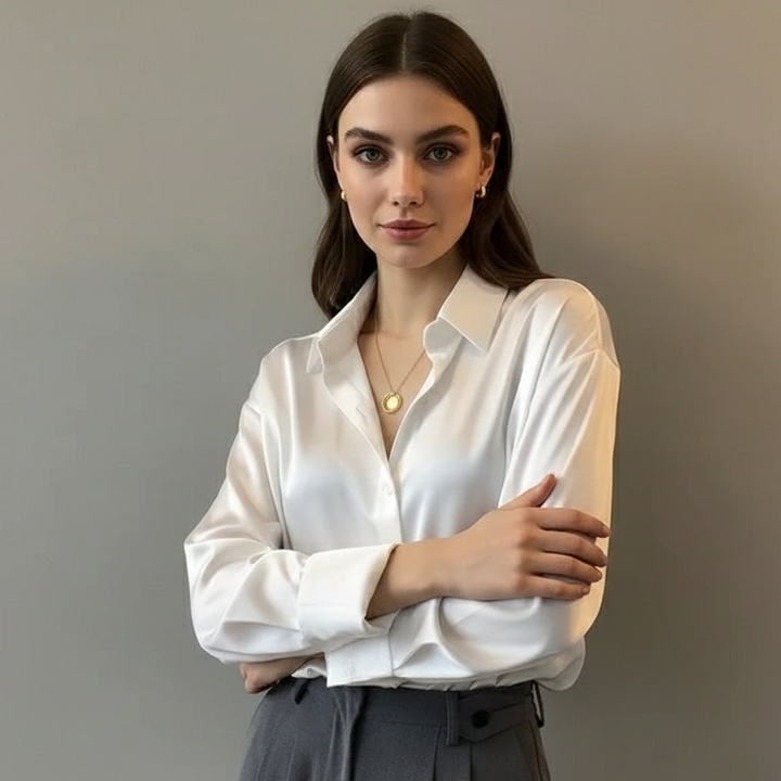 Kelsey | Women's Classic Satin Blouse with Buttons-The Yellow Prime