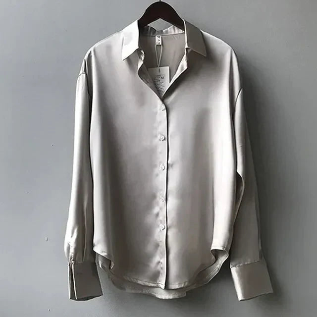 Kelsey | Women's Classic Satin Blouse with Buttons-The Yellow Prime