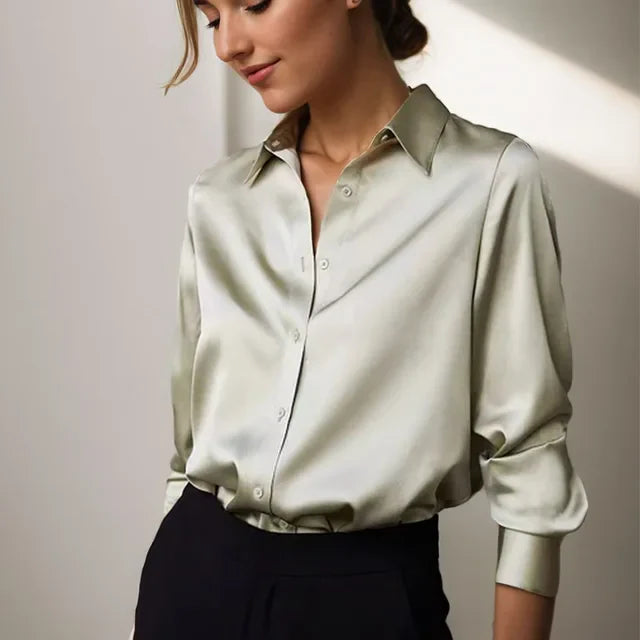 Kelsey | Women's Classic Satin Blouse with Buttons-The Yellow Prime