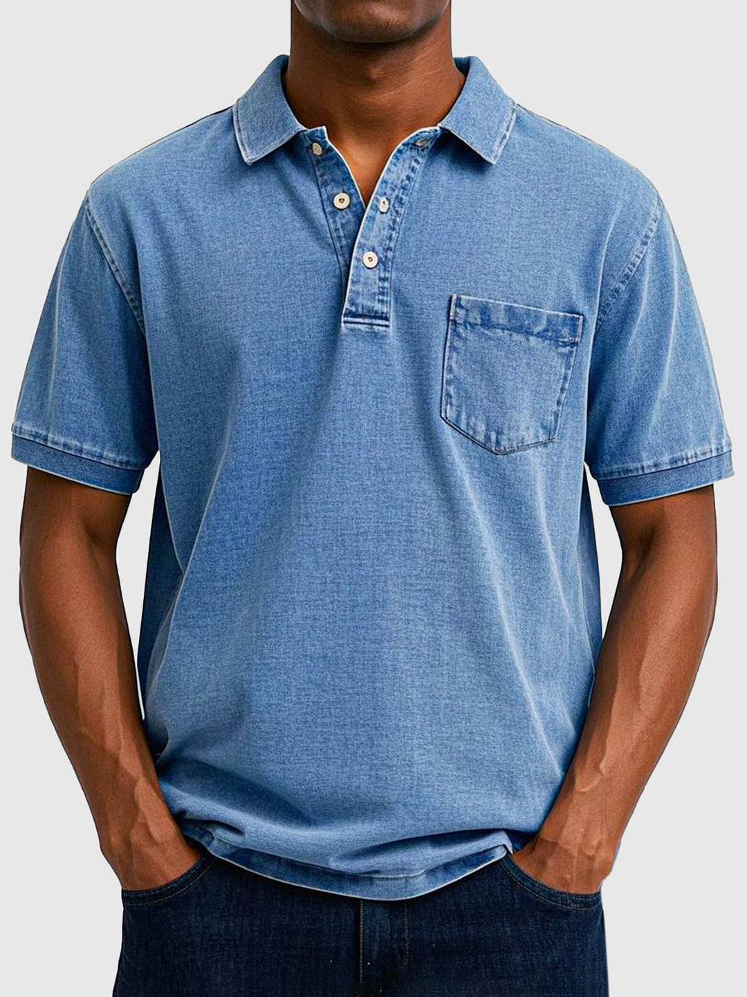 Kenneth | Men's Cotton Denim Short Sleeve Polo Shirt-The Yellow Prime