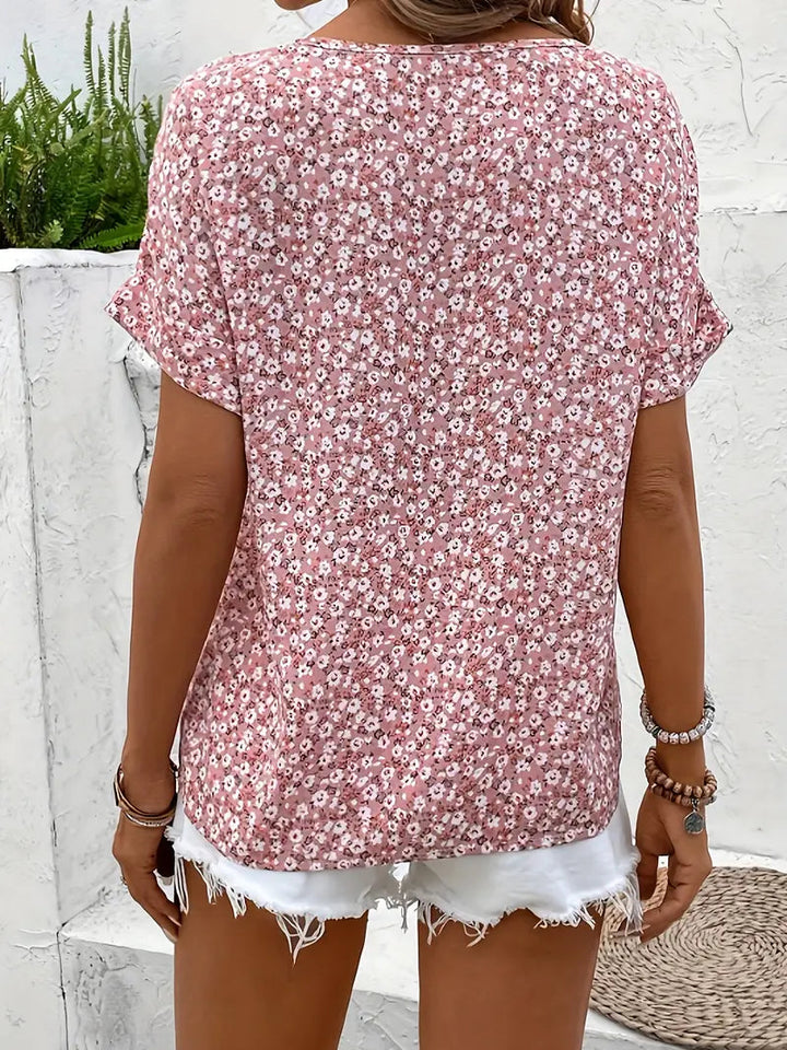 Kristen | Women's Floral Summer Blouse with Button Front-The Yellow Prime