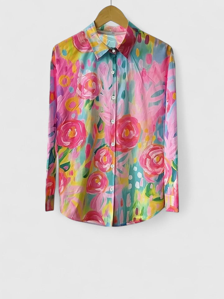 Kylie | Women's Floral Button-Up Shirt - Colorful Design-The Yellow Prime