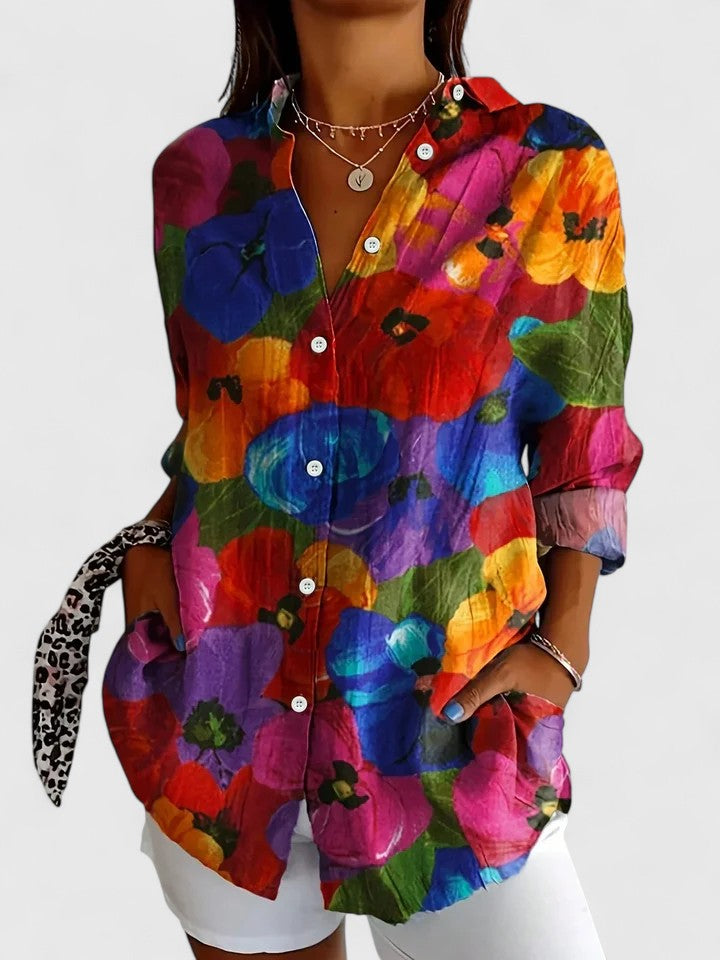 Kylie | Women's Floral Button-Up Shirt - Colorful Design-The Yellow Prime