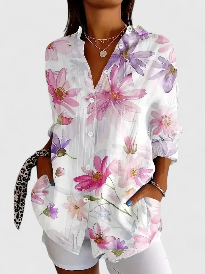 Kylie | Women's Floral Button-Up Shirt - Colorful Design-The Yellow Prime