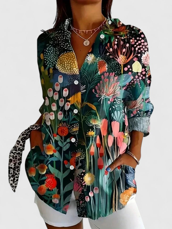 Kylie | Women's Floral Button-Up Shirt - Colorful Design-The Yellow Prime