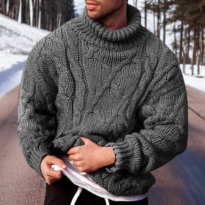 Men's Oversized Turtleneck Cable Knit Sweater for Winter