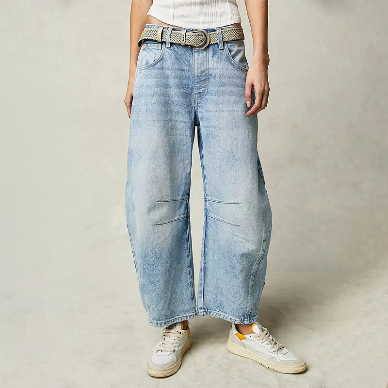 Women's Trendy Wide-Leg Denim Trousers-The Yellow Prime