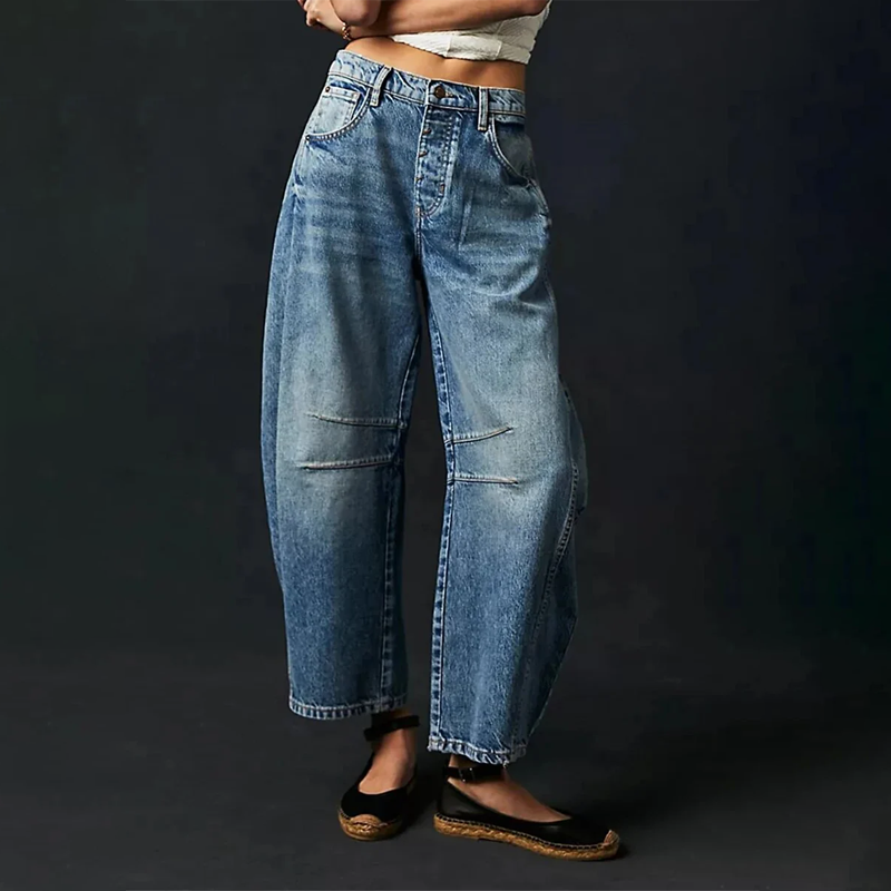 Women's Trendy Wide-Leg Denim Trousers-The Yellow Prime