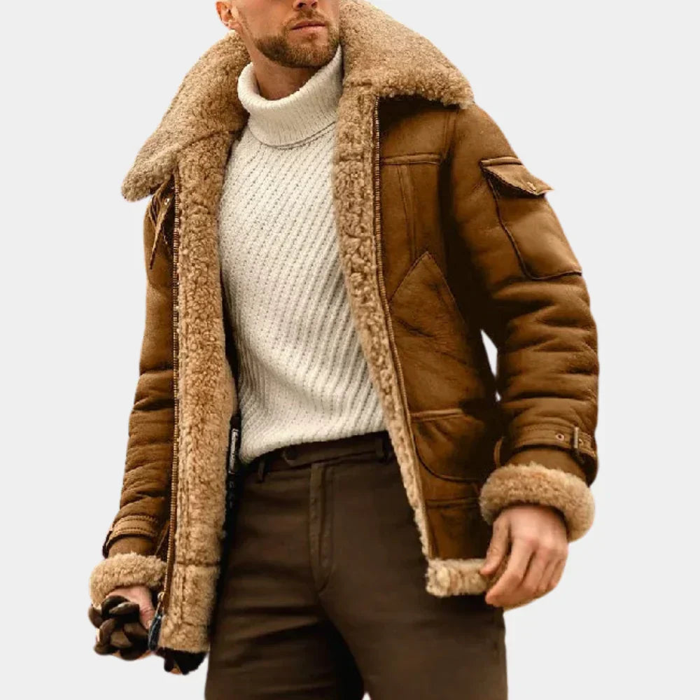 Men's Aviator Style Leather Winter Jacket