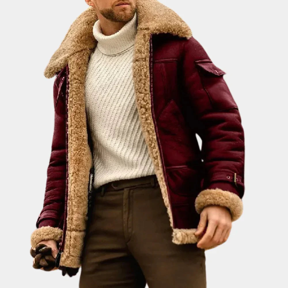 Men's Aviator Style Leather Winter Jacket