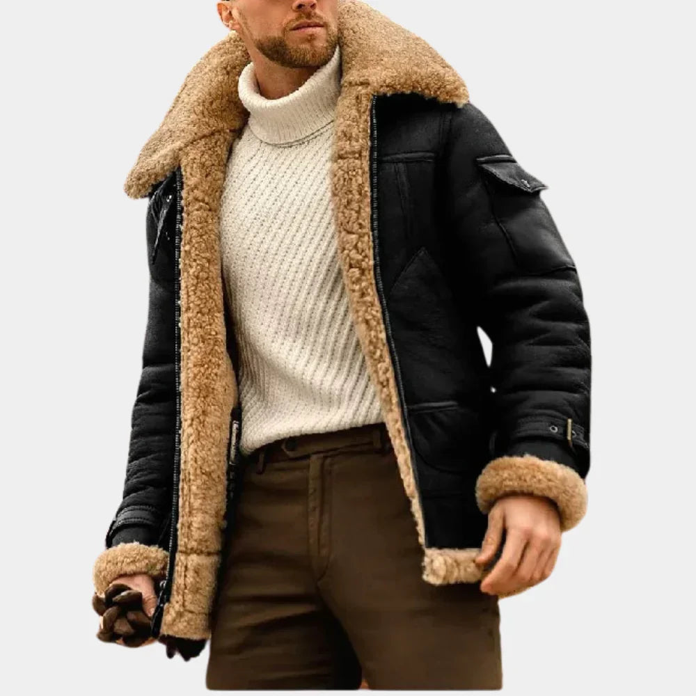Men's Aviator Style Leather Winter Jacket
