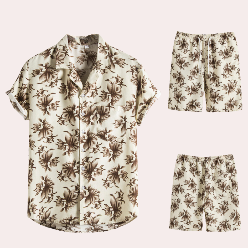 Men's breathable Hawaiian shirt and shorts set for summer fun-The Yellow Prime