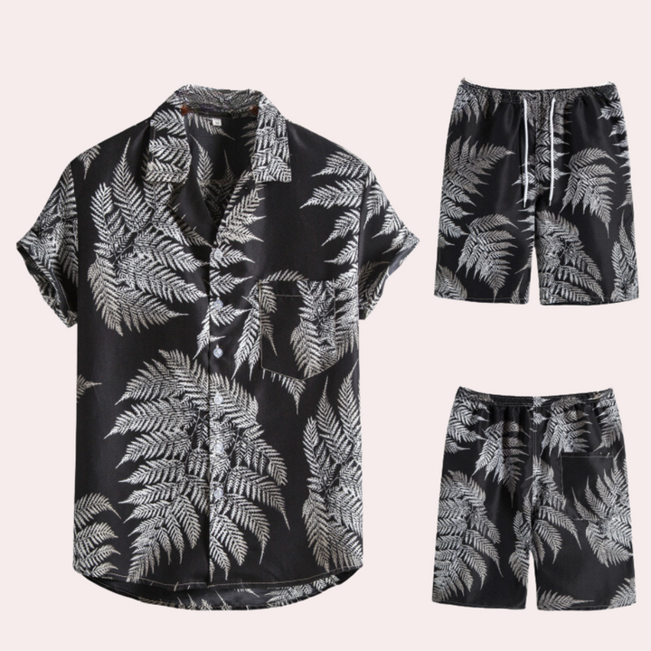 Men's breathable Hawaiian shirt and shorts set for summer fun-The Yellow Prime