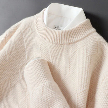 Maglione girocollo da uomo in cashmere con lavorazione geometrica – Comodo per autunno e inverno