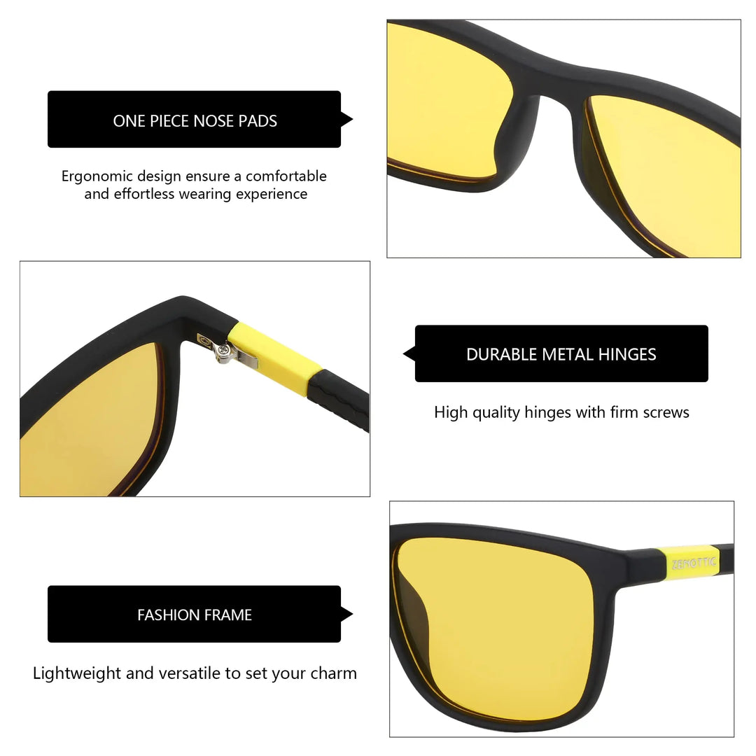 Lightweight Polarized Square Frame Sunglasses for Night Vision Driving-The Yellow Prime