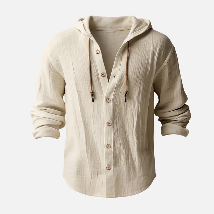 Men's Lightweight Hooded Linen Shirt with Button Placket-The Yellow Prime
