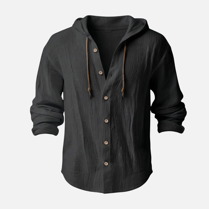 Men's Lightweight Hooded Linen Shirt with Button Placket-The Yellow Prime