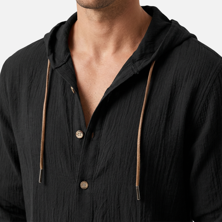 Men's Lightweight Hooded Linen Shirt with Button Placket-The Yellow Prime