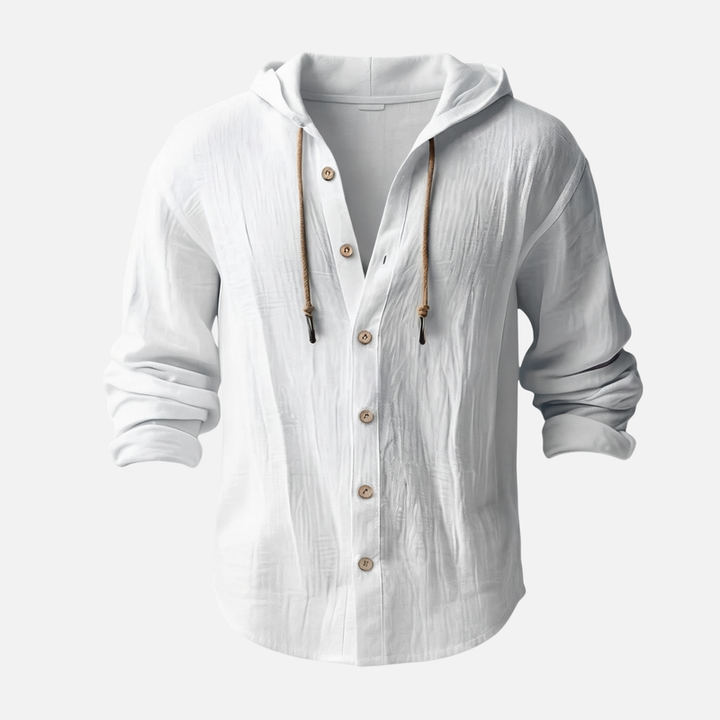 Men's Lightweight Hooded Linen Shirt with Button Placket-The Yellow Prime