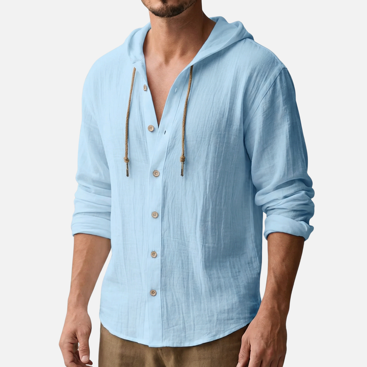 Men's Lightweight Hooded Linen Shirt with Button Placket-The Yellow Prime