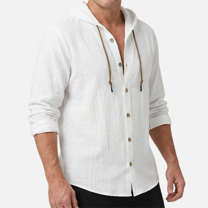 Men's Lightweight Hooded Linen Shirt with Button Placket-The Yellow Prime