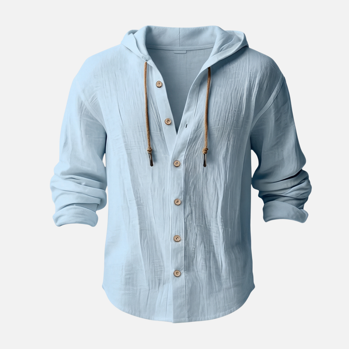 Men's Lightweight Hooded Linen Shirt with Button Placket-The Yellow Prime
