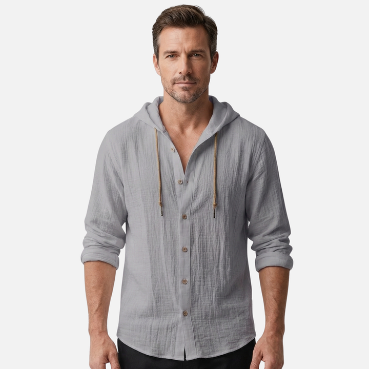 Men's Lightweight Hooded Linen Shirt with Button Placket-The Yellow Prime