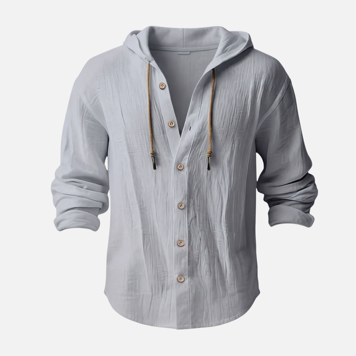 Men's Lightweight Hooded Linen Shirt with Button Placket-The Yellow Prime