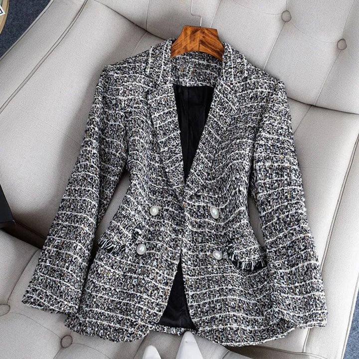 Women's Lightweight Tailored Blazer - Fitted Check Pattern, Breathable Fabric-The Yellow Prime