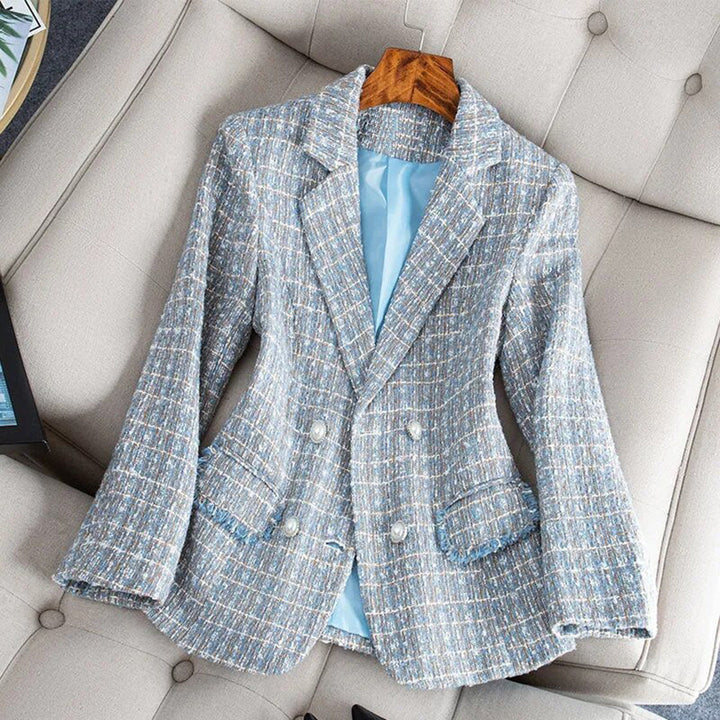 Women's Lightweight Tailored Blazer - Fitted Check Pattern, Breathable Fabric-The Yellow Prime