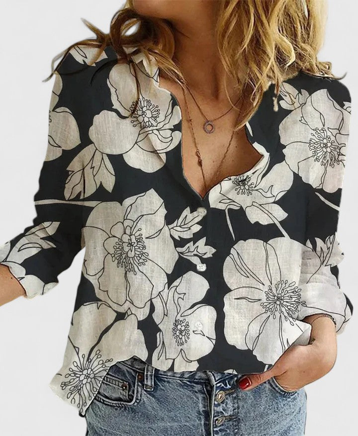 Lily | Women's Casual V-Neck Button Blouse-The Yellow Prime