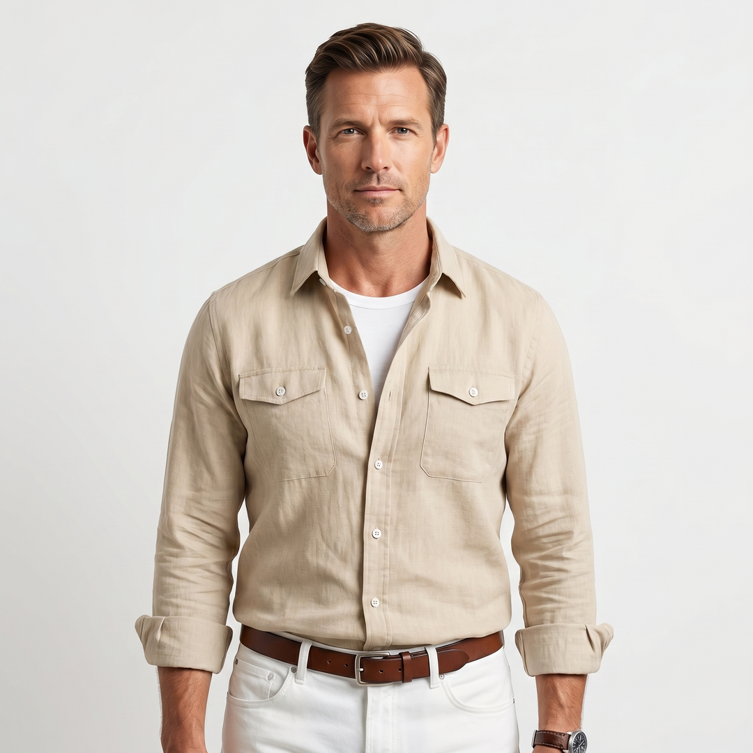 Men's Relaxed Fit Linen Overshirt-The Yellow Prime