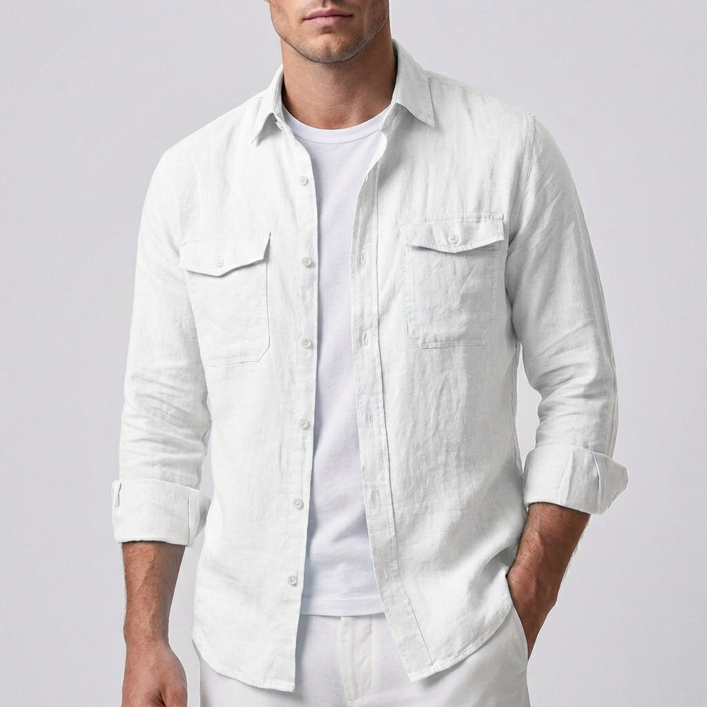 Men's Relaxed Fit Linen Overshirt-The Yellow Prime