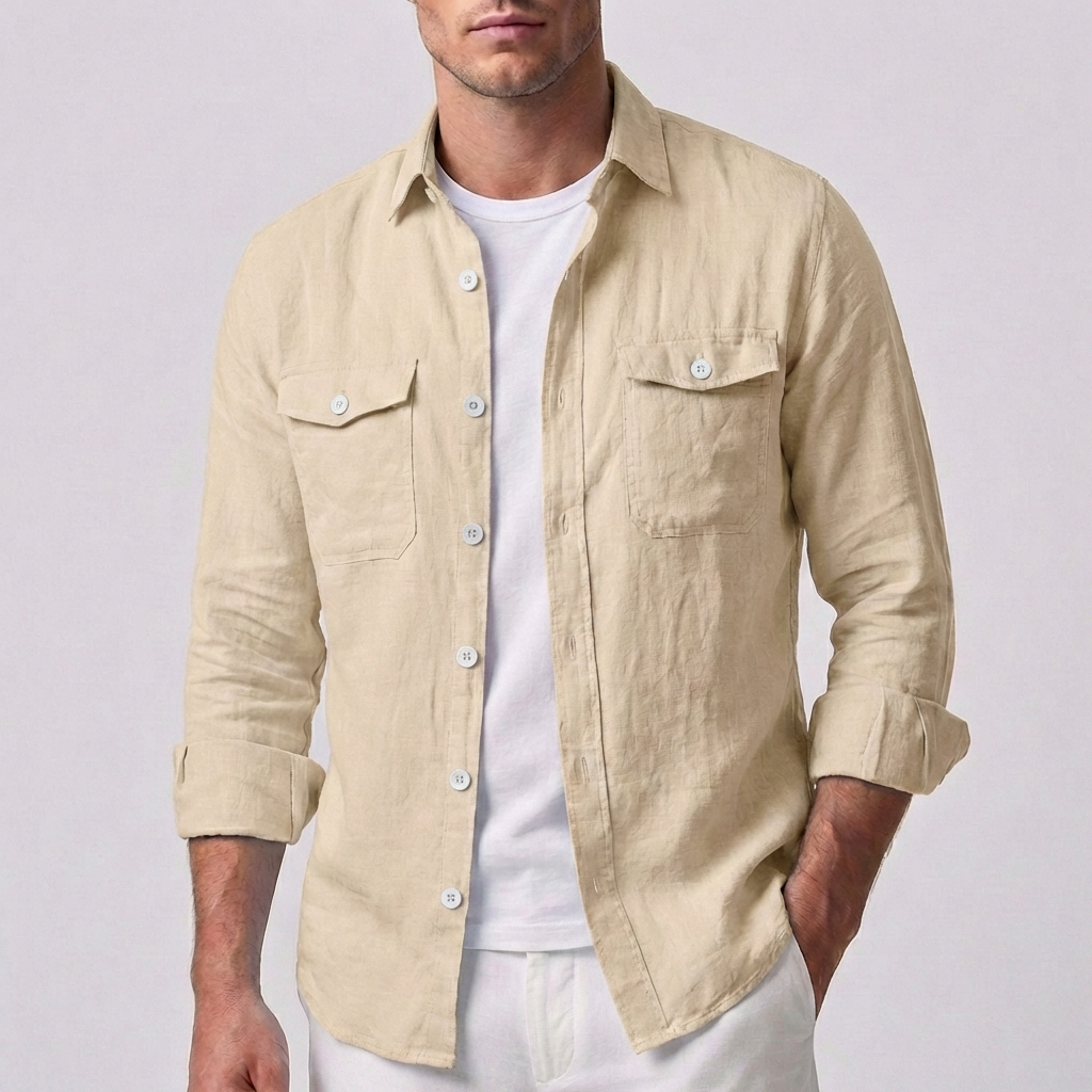 Men's Relaxed Fit Linen Overshirt-The Yellow Prime