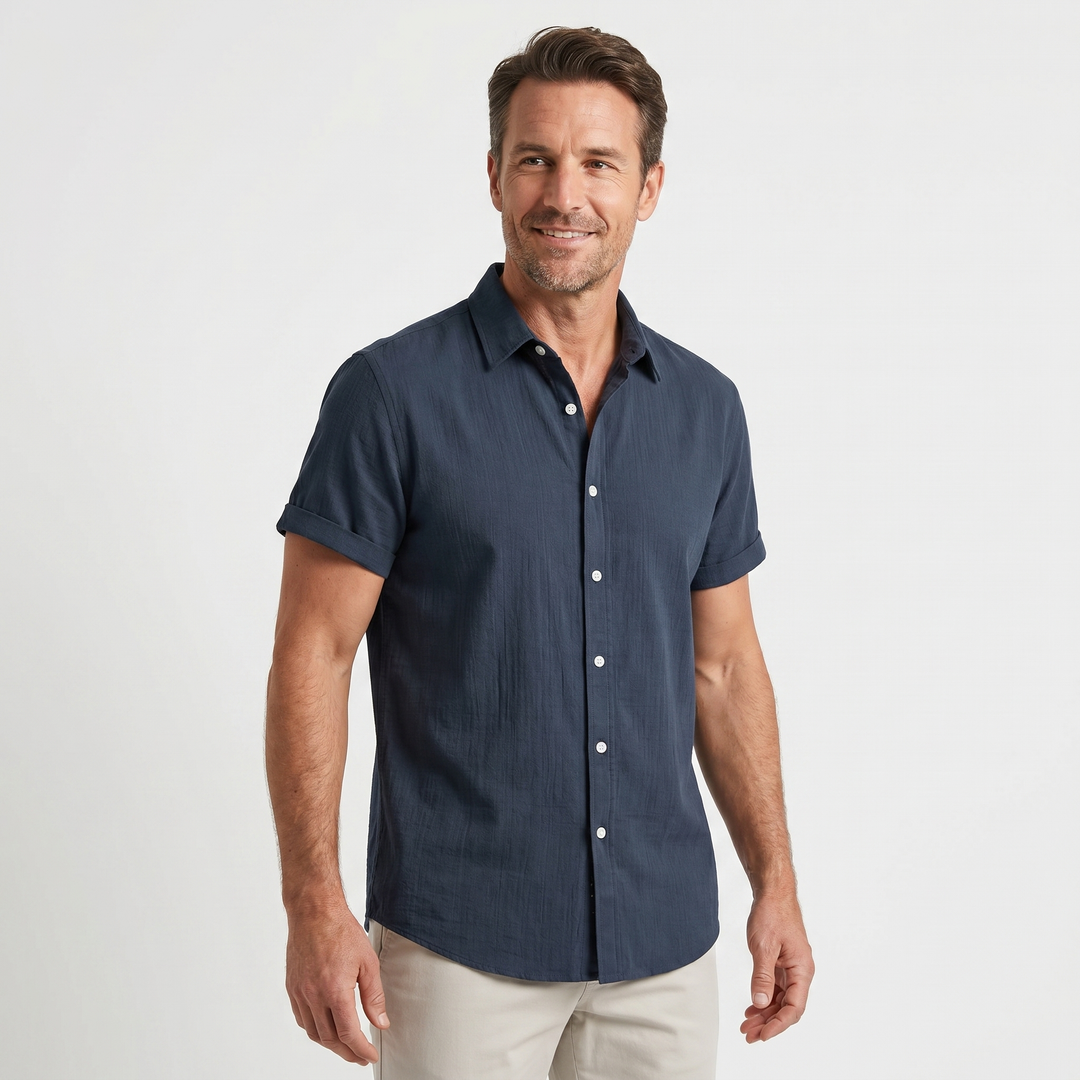 Men's Linen Short-Sleeved Casual Shirt for Summer Wear