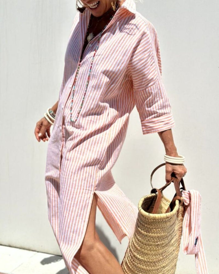 Livia | Women's Striped Summer Shirt Dress-The Yellow Prime