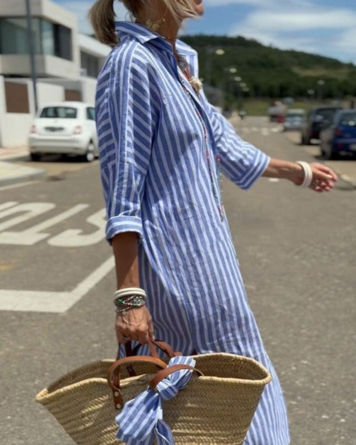 Livia | Women's Striped Summer Shirt Dress-The Yellow Prime