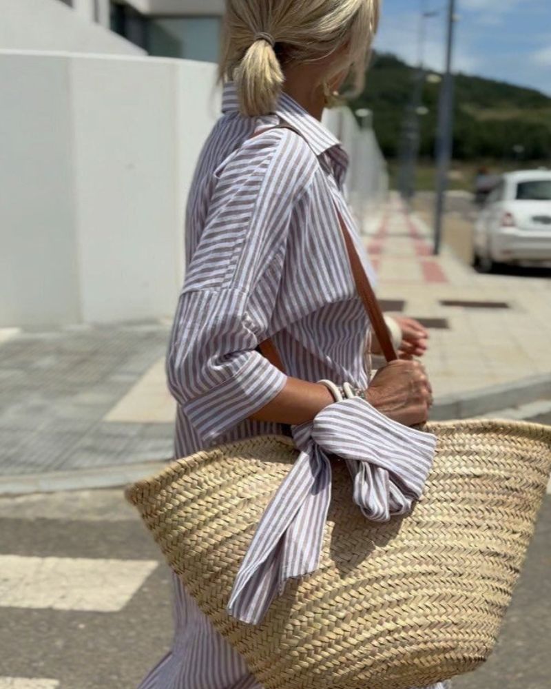 Livia | Women's Striped Summer Shirt Dress-The Yellow Prime