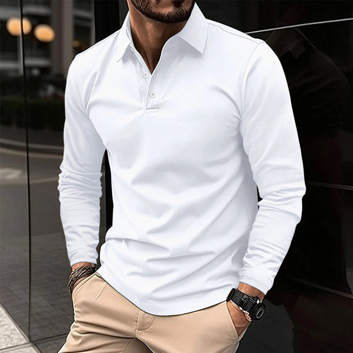 Men's Long-sleeved Polo Shirt with Button Placket-The Yellow Prime