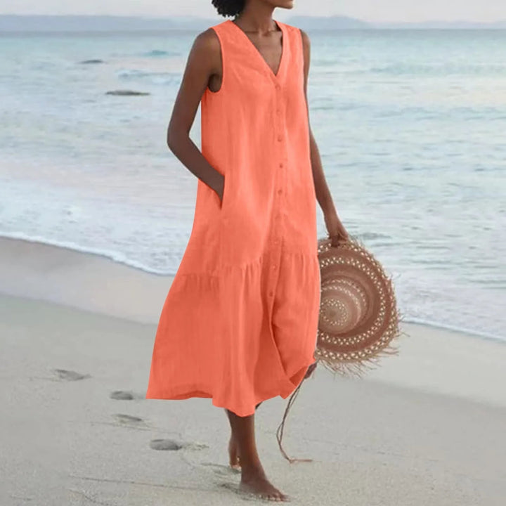 Loredana | Women's Summer V-Neck Midi Dress Replacement-The Yellow Prime