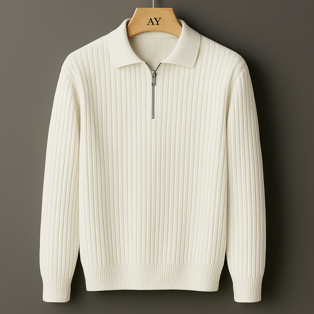Lucas | Men's Cotton Ribbed Quarter-Zip Sweater-The Yellow Prime