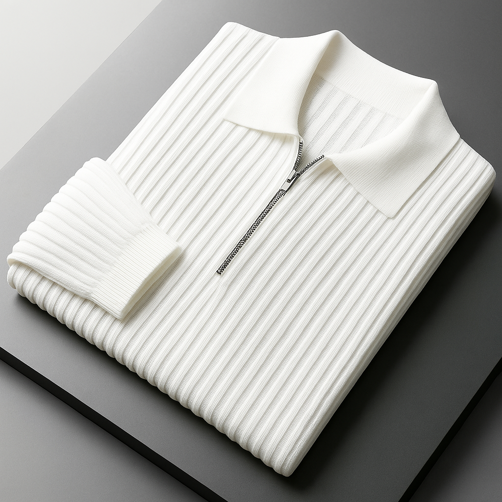 Lucas | Men's Cotton Ribbed Quarter-Zip Sweater-The Yellow Prime