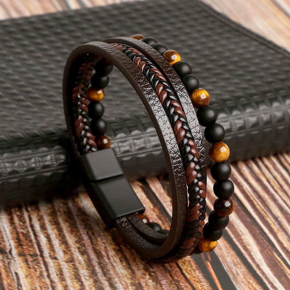 Lucas | Men's Elegant Leather Bracelet Set for the Stylish Man-The Yellow Prime
