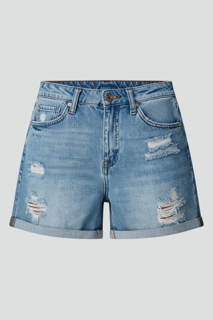 Lucy | Women's Denim Shorts with Distressed Finish and High Waist-The Yellow Prime