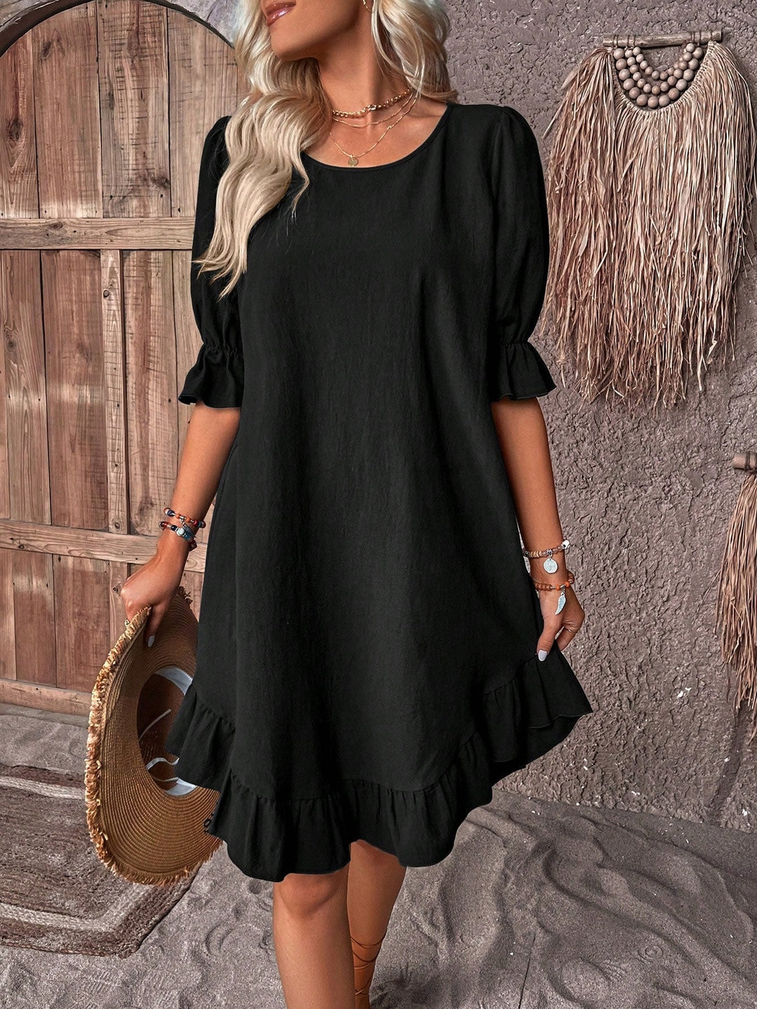 Luminara | Women's Summer Mini Dress with Ruffled Hem-The Yellow Prime